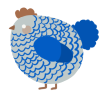 A silver and ultramarine chicken with a lace pattern