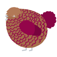 A brown and maroon chicken with a lace pattern