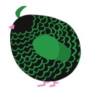 A black and viridian chicken with a lace pattern