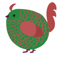 A viridian and red chicken with a lace pattern