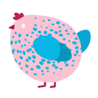 A rose and cerulean chicken with a speckle pattern