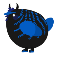 A sable and ultramarine chicken with a half-bar pattern