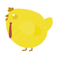 A yellow chicken with a bar pattern