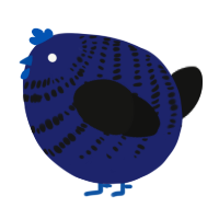 A navy and black chicken with a bar pattern