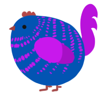 A ultramarine and amethyst chicken with a bar pattern