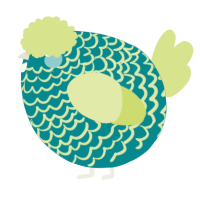 A teal and lemon chicken with a lace pattern