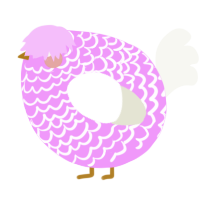 A lavender and white chicken with a lace pattern