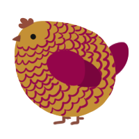 A gold and maroon chicken with a lace pattern