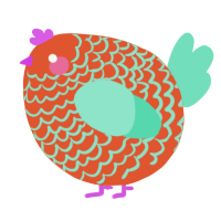 A vermilion and mint chicken with a lace pattern