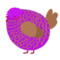 A amethyst and brown chicken with a lace pattern