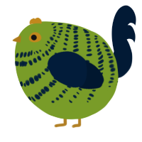 A chartreuse and tumblr chicken with a bar pattern
