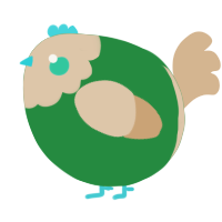 A viridian and beige chicken with a head pattern