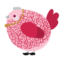 A rose and crimson chicken with a double-lace pattern