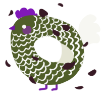 A olive and white chicken with a lace pattern