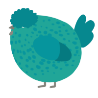 A turquoise and teal chicken with a speckle pattern