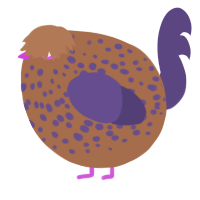 A brown and overcast chicken with a speckle pattern