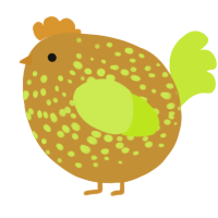 A gold and lime chicken with a speckle pattern