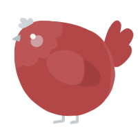 A red chicken with a head pattern