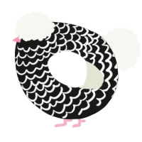 A sable and white chicken with a lace pattern