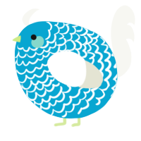A cerulean and white chicken with a lace pattern