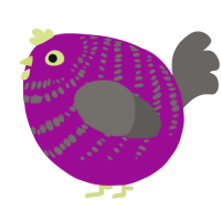 A plum and grey chicken with a bar pattern