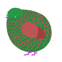 A viridian and red chicken with a lace pattern