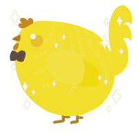 A yellow chicken with a half-bar pattern