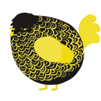 A sable and yellow chicken with a double-lace pattern