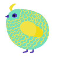A mint and yellow chicken with a lace pattern