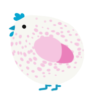 A white and pink chicken with a speckle pattern
