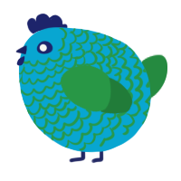 A cerulean and viridian chicken with a lace pattern