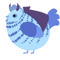 A plum and yellow chicken with a bar pattern