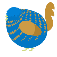 A sapphire and gold chicken with a bar pattern