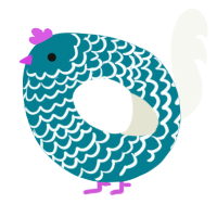 A sea and white chicken with a lace pattern