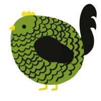 A chartreuse and black chicken with a lace pattern