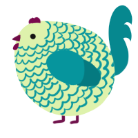 A apple and teal chicken with a lace pattern