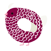 A maroon and white chicken with a lace pattern