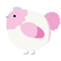 A white and pink chicken with a head pattern