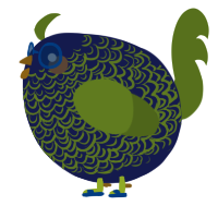 A navy and chartreuse chicken with a double-lace pattern