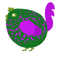 A leaf and amethyst chicken with a speckle pattern