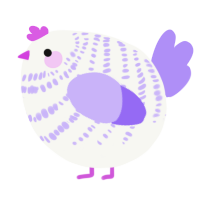 A white and lilac chicken with a bar pattern