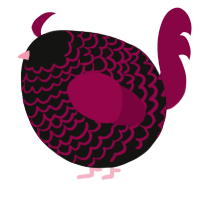 A black and maroon chicken with a lace pattern
