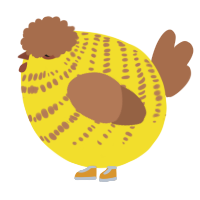 A yellow and brown chicken with a bar pattern