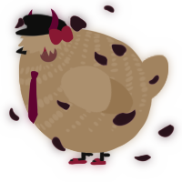 A beige chicken with a bar pattern