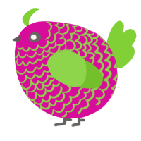 A fuchsia and grass chicken with a lace pattern