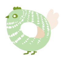 A gluppy and cream chicken with a bar pattern