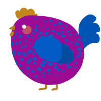 A plum and ultramarine chicken with a speckle pattern