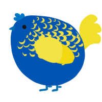 A ultramarine and yellow chicken with a half-lace pattern