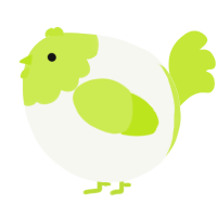 A white and lime chicken with a head pattern