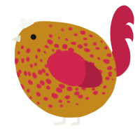 A ochre and crimson chicken with a speckle pattern